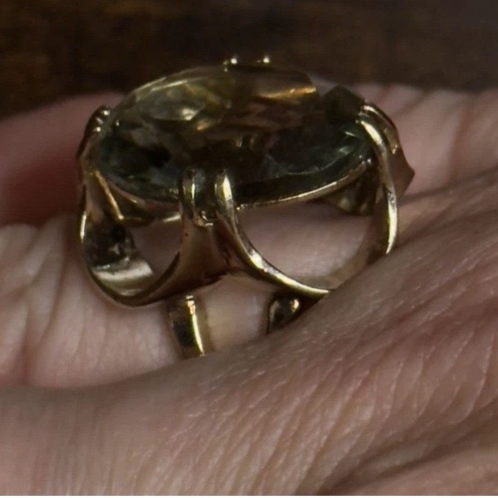 Vintage Large Smoky Quartz Gemstone 14K Yellow Gold Coctail Ring Size 6 - Picture 2 of 11